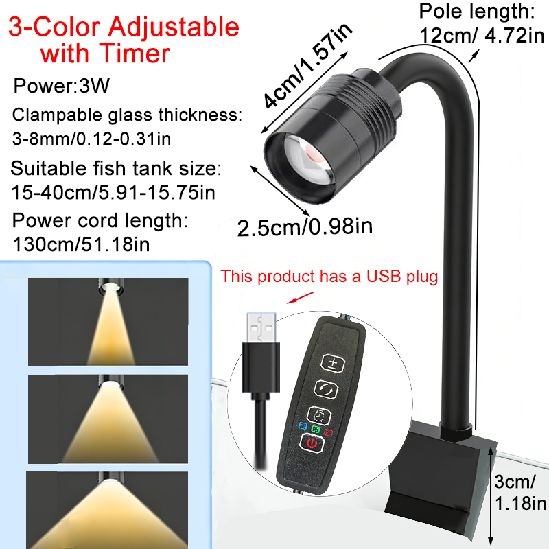Aquarium Fish Light Lamp - Reflektor akwariowy USB 3W do akwariów
