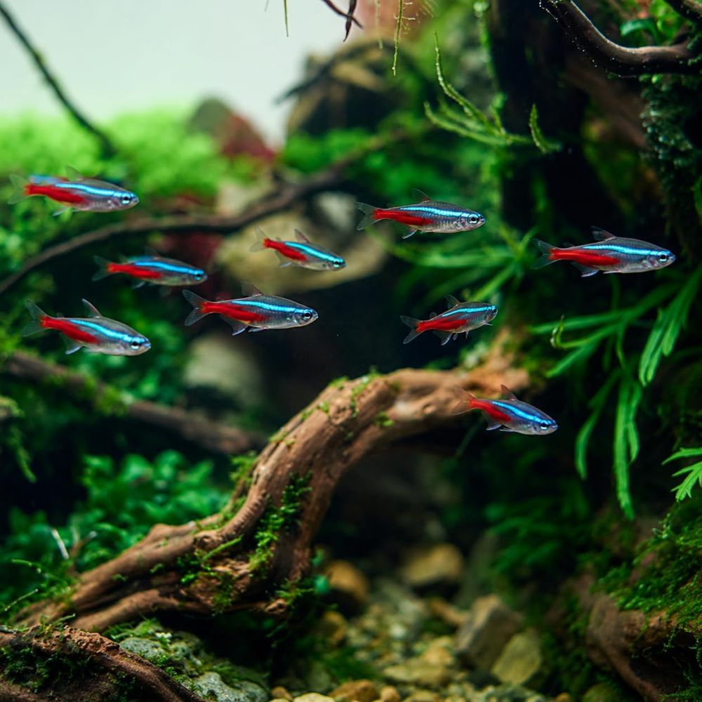 Tetra Fish In Aquarium - Neonowe tetry słodkowodne (rozmiar: 1,5-2 cm)